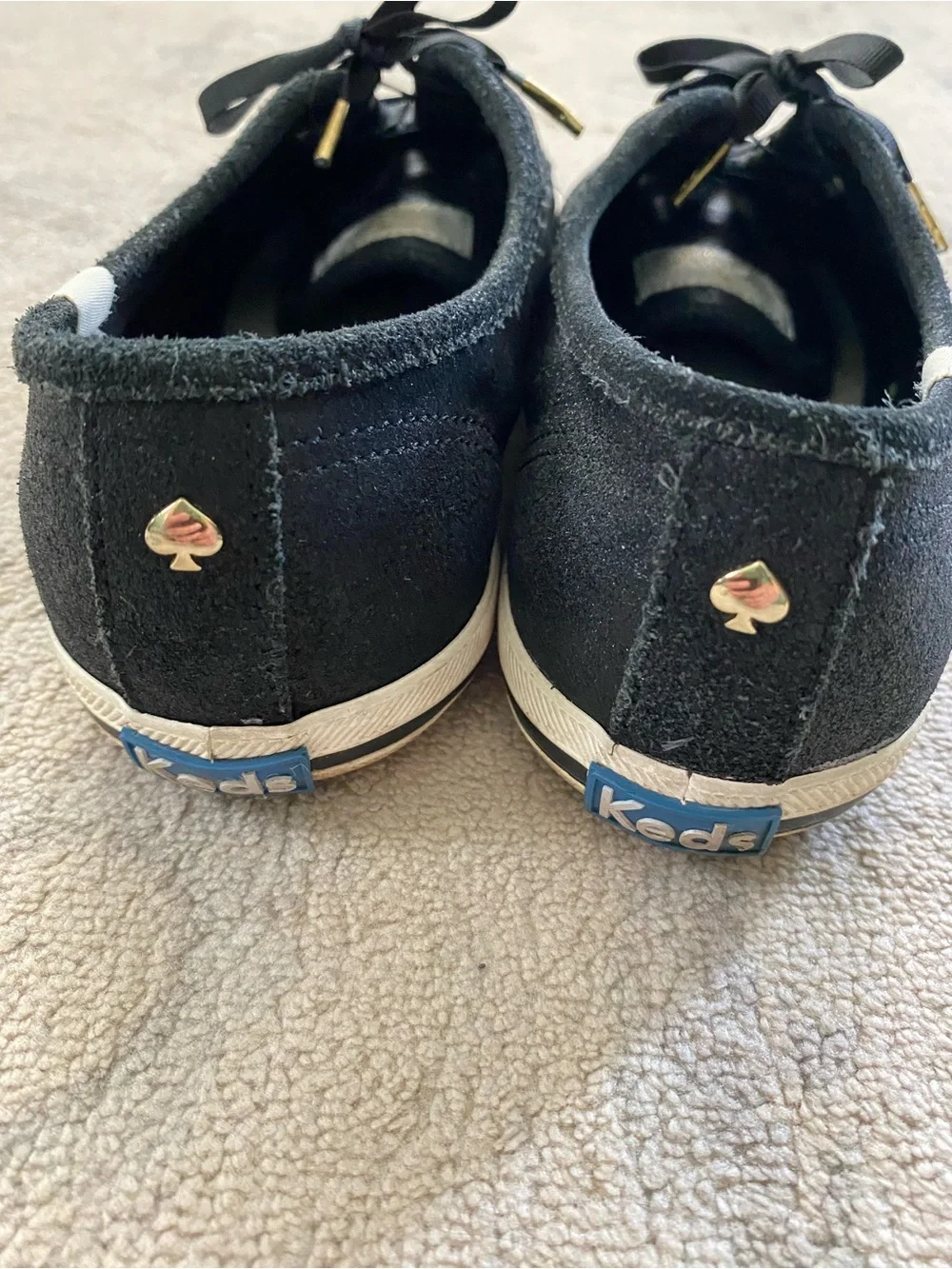 Kate Spade Keds Sneakers Coated Black Gold Hardware 7.5 Metallic Shiny Shimmer
